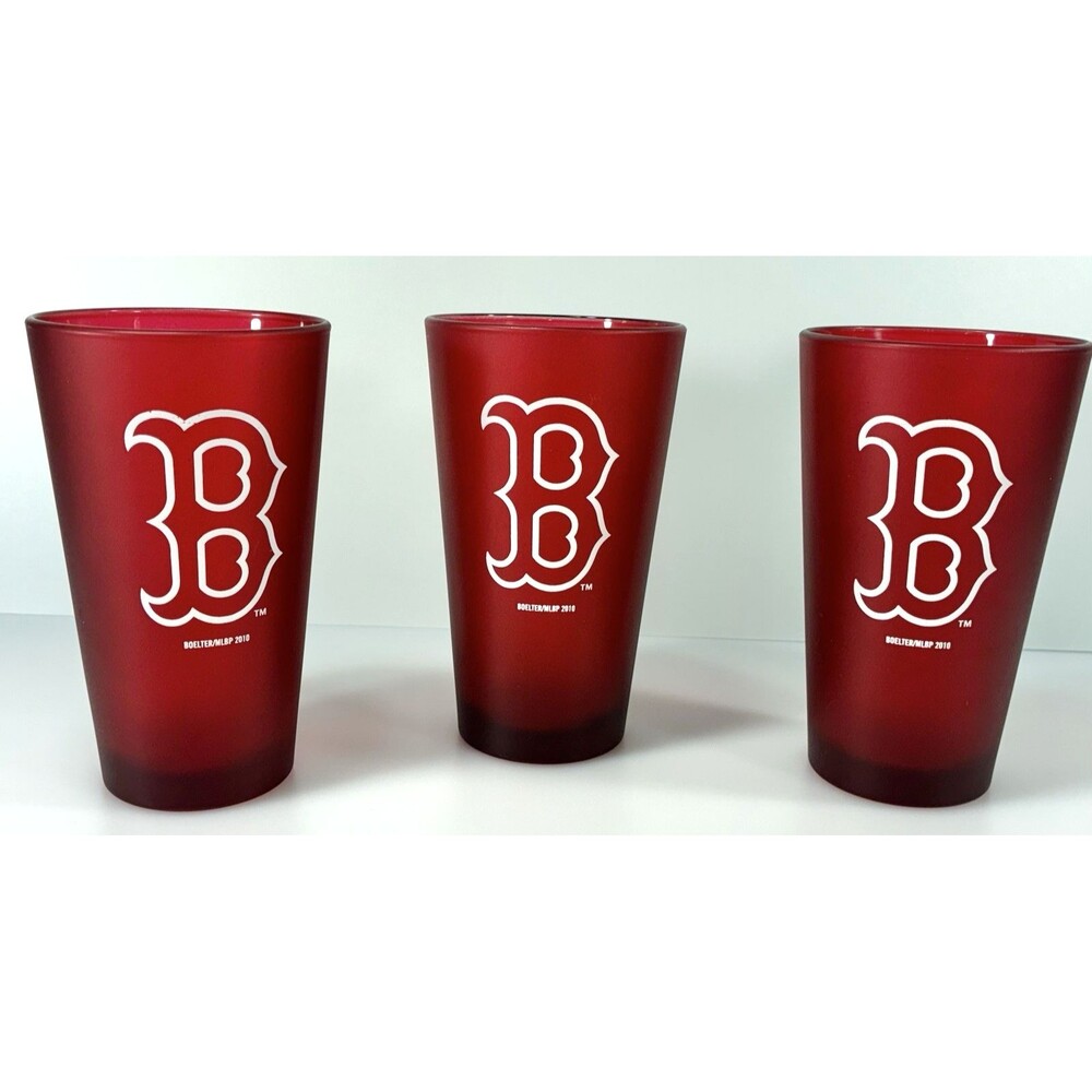 Boelter Boston Red Sox Frosted Red Glass 16oz Pint Glass MLBP 2010 Set of 3